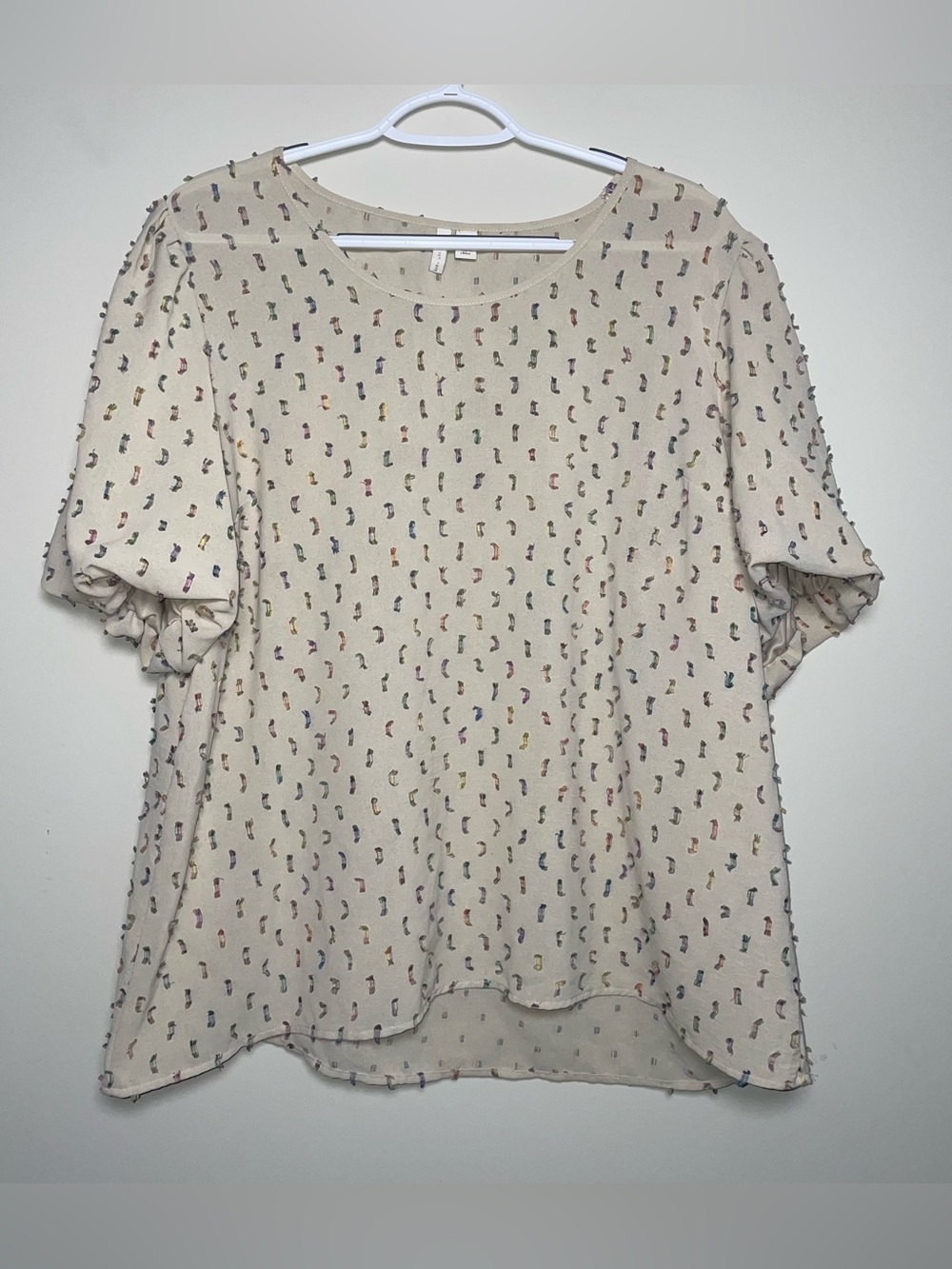 Cato XL Ivory Abstract Colorful Thread Pattern Puff Sleeve Blouse Fun Workwear